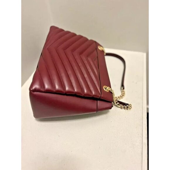 Michael kors Chain Strap Tote Shoulder Handbag Womens Oxblood Leather Zip-Up - Picture 4 of 8